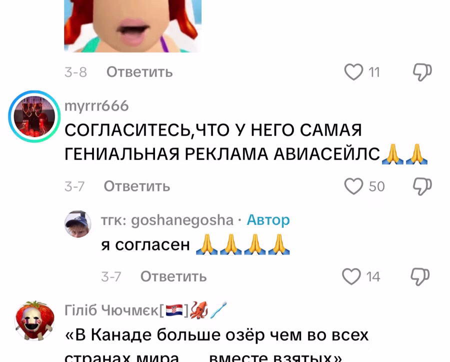 Комментарий: «Согласитесь, что у него самая гениальная реклама Авиасейлс»